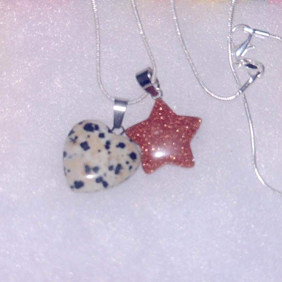 Dalmatian Jasper heart ❤️ and Goldstone Star sterling silver necklace - Picture 4 of 5